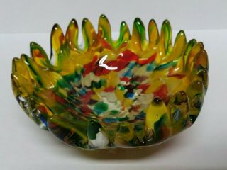 Murano Speckled Tutti Frutti Art Glass Bowl / Dish Spiked Edges