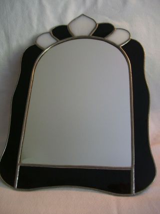 Vintage Handmade Leaded Black/white Stained Glass Wall Mirror 8 " X 11 "