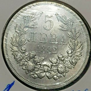 Builgaria 5 Leva Silver Coin Ferdinand I.  1892 |l1 | Very Fine Coditionn