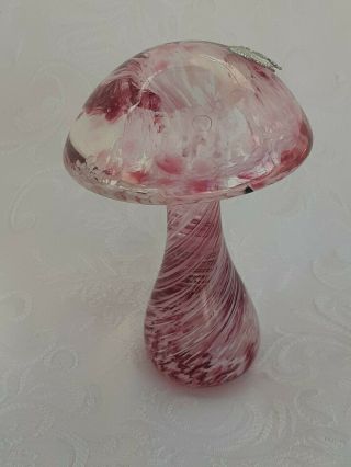 Heron Glass large Cranberry Swirl Mushroom with Pewter Butterfly - Hand made UK 3