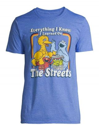 Sesame Street Everything I Know I Learned On The Streets Blue T - Shirt Size Xl