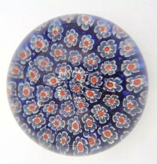 Vintage Murano Art Glass Millefiori Paperweight Red White And Blue 2 1/2 " H