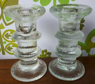 Mid Century Clear Glass Scandi Pair Hooped Candle Holders 60s Retro Modernist 15