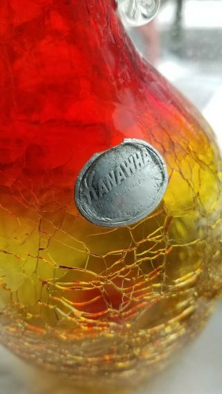 Vintage Kanawha Amberina Crackle Glass Decanter W/orig,  Tag & 13 " Tall.