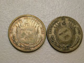 2pc 1885 Costa Rica 50 Centavos And 1885/1923 Counter Stamped Un Colon