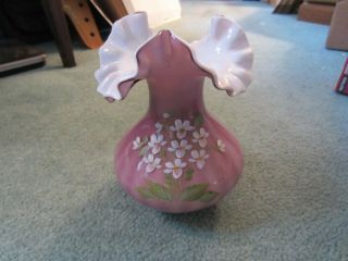 Fenton Hand Painted Vase Signed By Don Fenton And Artist Plumb Over Rib Optic Hp