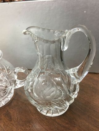 Lovely Heavy Cut Crystal Creamer & Sugar with Lid Roses 2