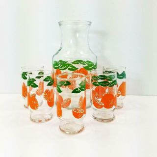 Anchor Hocking Orange Juice Carafe W/5 Juice Glasses
