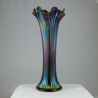 Northwood Fine Rib Amethyst Carnival Glass Swung Vase