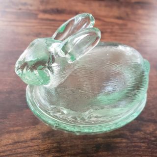 Green Bunny Vintage Depression Style Glass Candy Dish Nut Jar Lid Cover Easter