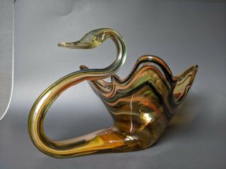 Vintage Sooner Murano Style Art Glass Swan Bowl Vase Centerpiece Brown