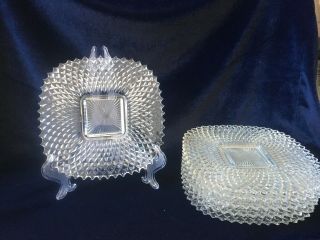 Vintage Square Diamond Point Crystal Clear Lunch,  Salad,  Desert Plate Set Of 6