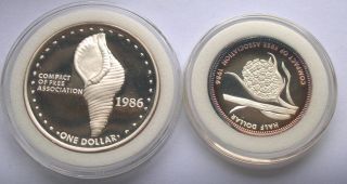 Marshall 1986 Shell Box Set Of 2 Silver Coins,  Proof