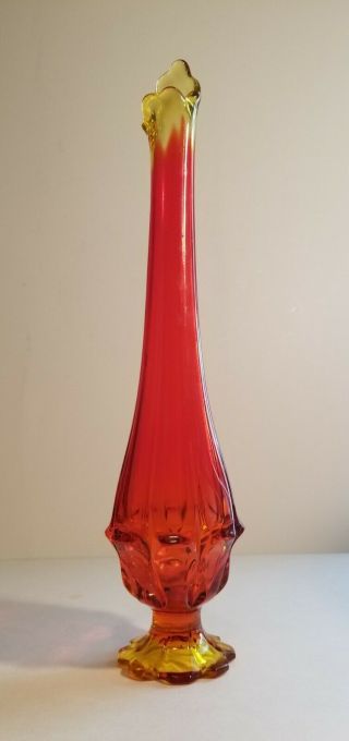 Mid - Century Stretch Red And Yellow 14 " Valencia Vase By Fenton