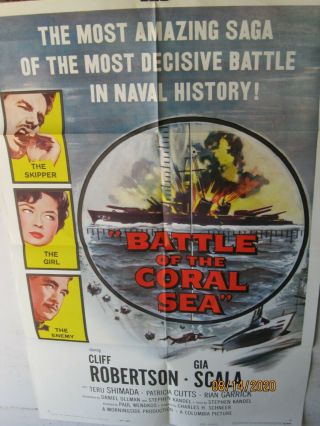Battle Of The Coral Sea - One Sheet - 1959 Submarine Capt.  Cliff Robertson