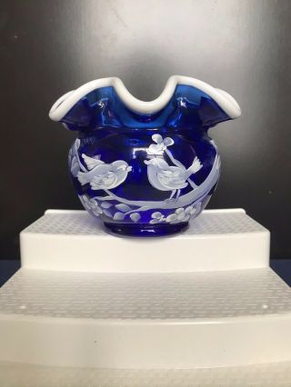 Nancy Fenton Design - Cobalt Blue,  Hand Painted,  Ruffle Rim Top Bowl - Signed