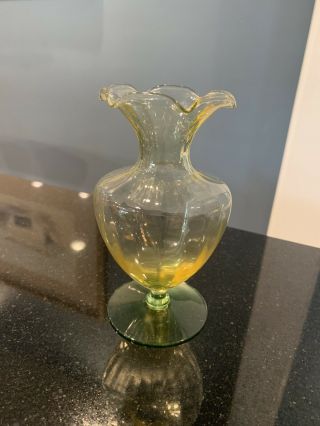 Vintage Tiffin? Vaseline Glass 5 1/4” Footed Base W/green