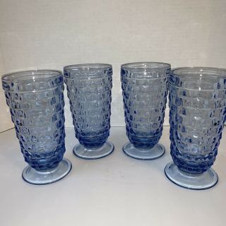 4 Fostoria American Whitehall 1960’s Lt Blue Glasses Cubist Footed Ice Tea 14oz