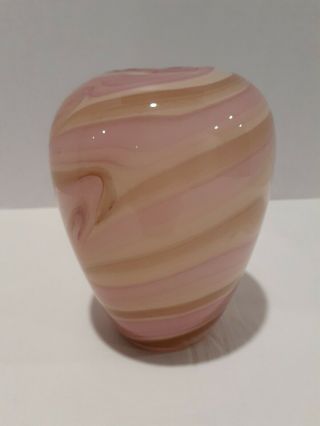 Vase Hand Blown Art Glass Flower Vase Pink Swirls 6 " Tall Delightful And