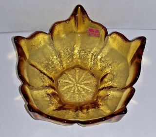 Set Of 2 Vtg Mcm Viking Art Glass Amber Epic Stockholm Spiked Lotus Flower Bowl