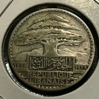 1929 Lebanon Silver 50 Piastres Better Grade Scarce Coin