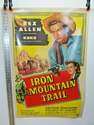 Laminated Rex Allen Iron Mountain Trail Movie Poster 27 X 41 " 1953