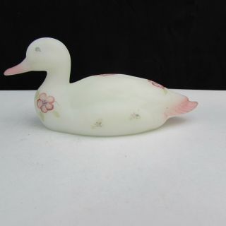 Fenton Opal Satin Berries And Blossoms Hand Painted Mallard Duck 1984 W223