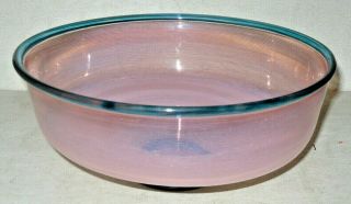 1997 Signed Studio Paran Art Glass Bowl Pink Swirled Dish W/turquoise Blue Rim