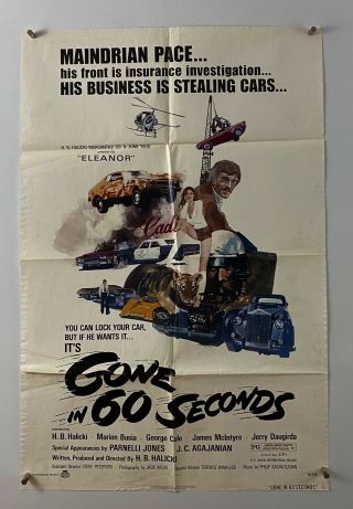 Gone In 60 Seconds Movie Poster (fair) One Sheet 1974 Car Heist 5555