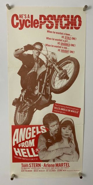 Angels From Hell Movie Poster (fine -) Aust Daybill 1968 Aip Motorcycle 13x30 154