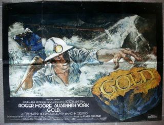 Gold English British Quad 30x40 " Movie Poster Roger Moore Film 1975 Vf