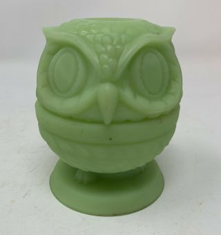 Fenton Frosted Green Glass Owl Fairy Lamp Candle Light Jadite
