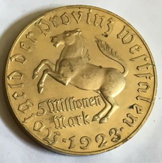 Germany 1923 Westphalia 5m Mark Bronze Notgeld 579.  10