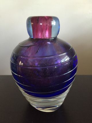 Fine Old Vintage Studio Blown Art Glass Vase Swirl Overlay Line Nr Colorful