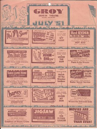 2 Monthly Movie Calendars For The Groy Drive - In Theater,  Salida Colorado 1951
