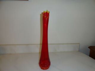 Vintage Le Smith Art Glass Tall Swung Vase Red 15 1/4 " Tall