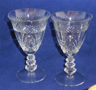 2 Vintage Duncan & Miller Coronet Crystal Wine/water Goblets Glasses 7 - 3/8 " Euc