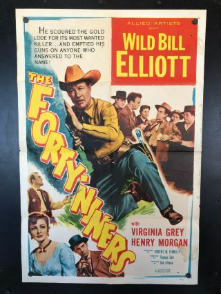 1954 The Forty - Niners One Sheet 1sh Movie Poster 27 X 41 Western Wild Bill