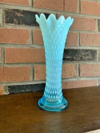 Northwood 10 " Tall Diamond Pattern Swung Vase Opalescent Ice Blue