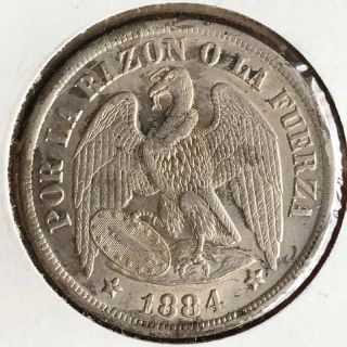 1884 - Chile 1 Peso - Silver - 2