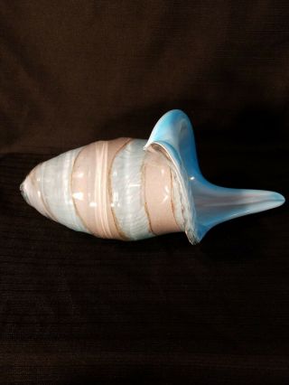 Gorgeous Blue Art Glass Cornucopia Vase - Horn Of Plenty Sculpture