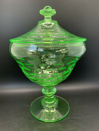 Cambridge Glass Emerald Green Honeycomb Footed Covered Compote Or Candy