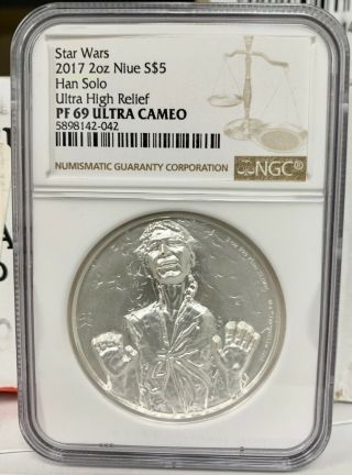 2017 Niue Star Wars Han Solo Proof Uhr 2 Oz.  999 Silver Coin - Ngc Pf 69 Ucam