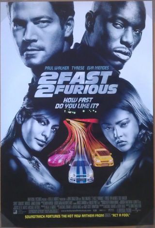 2 Fast 2 Furious Movie Poster 2 Sided Intl Version B 27x40 Paul Walker