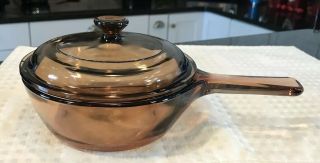 Corning Visions Amber Brown Glass Cookware 6 Inch 0.  5 Liter Sauce Pan With Lid