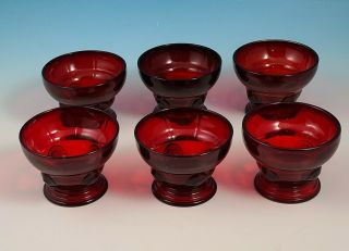 Set Of (6) Martinsville Moondrops Ruby Red Footed Low Sherbets