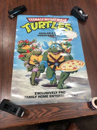 Vintage 80s Teenage Mutant Ninja Turtles Video Movie Poster 1989 Tmnt Animated