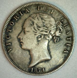 1874 Great Britain Silver 1/2 Crown Coin Circulated You Grade British Victoria