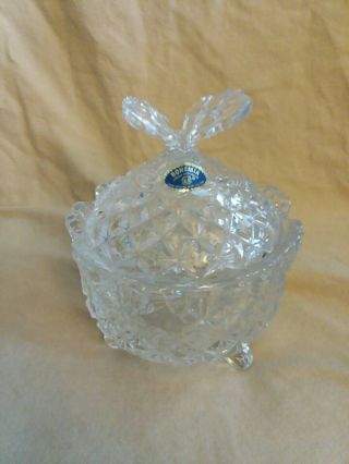Vintage Bohemian Cut Glass Candy Dish With Butterfly Lid.  Over24 Lead Crystal.
