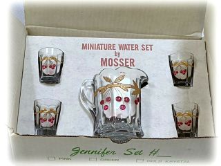 Mosser Glass Jennifer Miniature Water Set Red Gold Cherry And Cable Nos